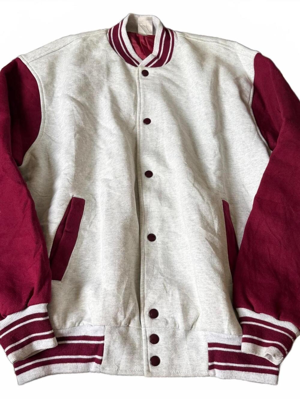 Vintage 1986 Fruit of the Loom XL Burgundy Cream Varsity Bomber Jacket USA